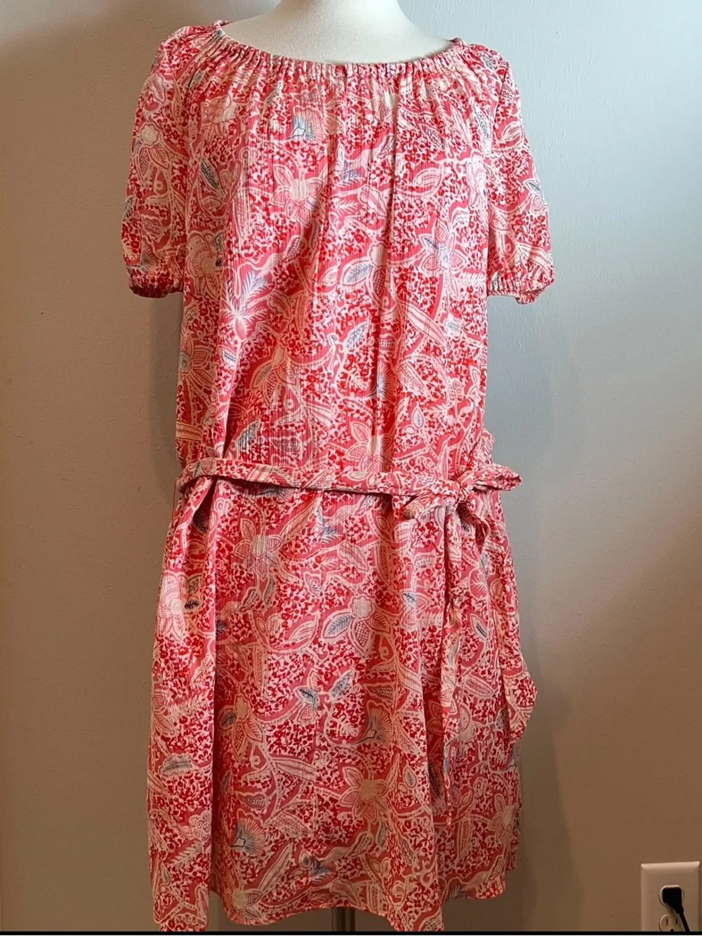 Tory Burch Coral Pink Paisley Midi Dress size 4